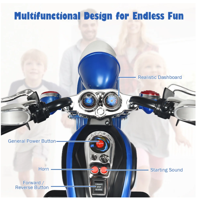 Motocicleta chopper electrica para niños color azul - Imagen 4