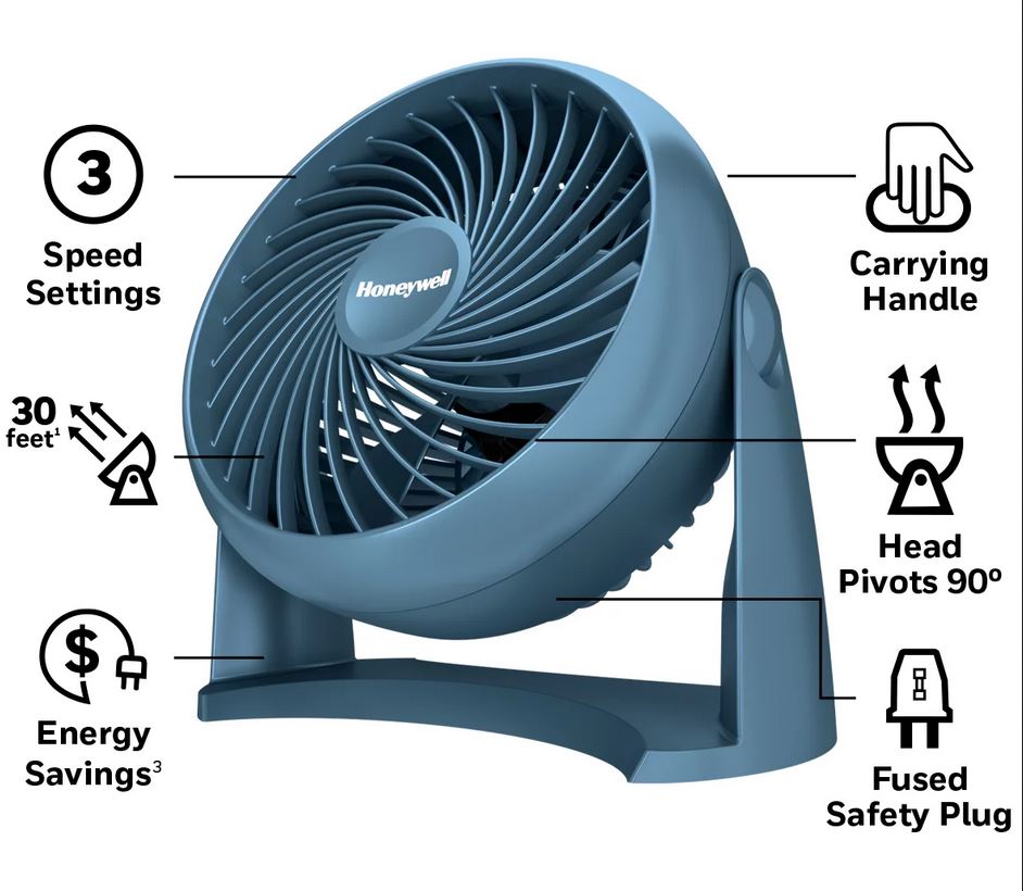 Ventilador de mesa de 3 velocidades color azul- Honeywell - Imagen 3