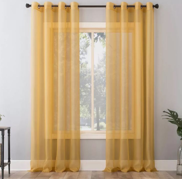 2 Paneles de cortina superior con ojales de gasa transparente, Amarillo curry – No. 918